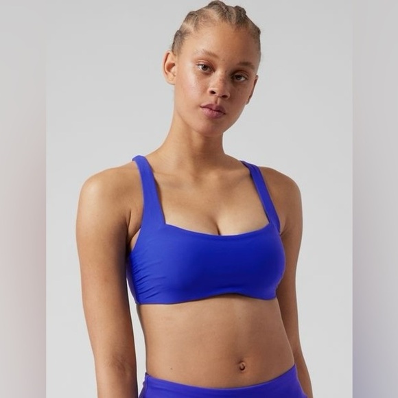 Athleta Cobalt Blue Square Neck Bra Cup Bikini Top 32 D/DD - Picture 1 of 6